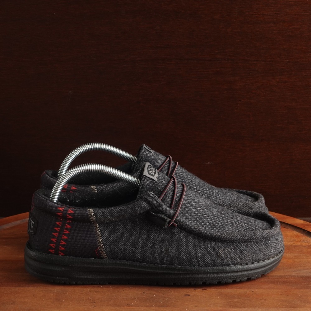 Hey Dude Loafers Mens SZ 8 BLK Wally Funk Wool Slip On Aztec Casual Comfort Shoe